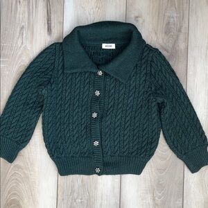 MOSCHINO 100% VIRIGN WOOL CABLE KNIT CARDIGAN SWEATER RHINESTONE BUTTONS SIZE 12